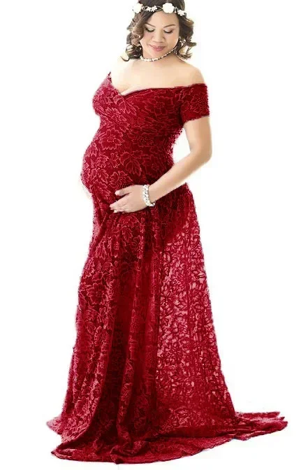 Maternity Photography Props Sexy Maternity Dress Short sleeve Strapless Summer Lace Wedding Dress Pregnant Dresses for Photo