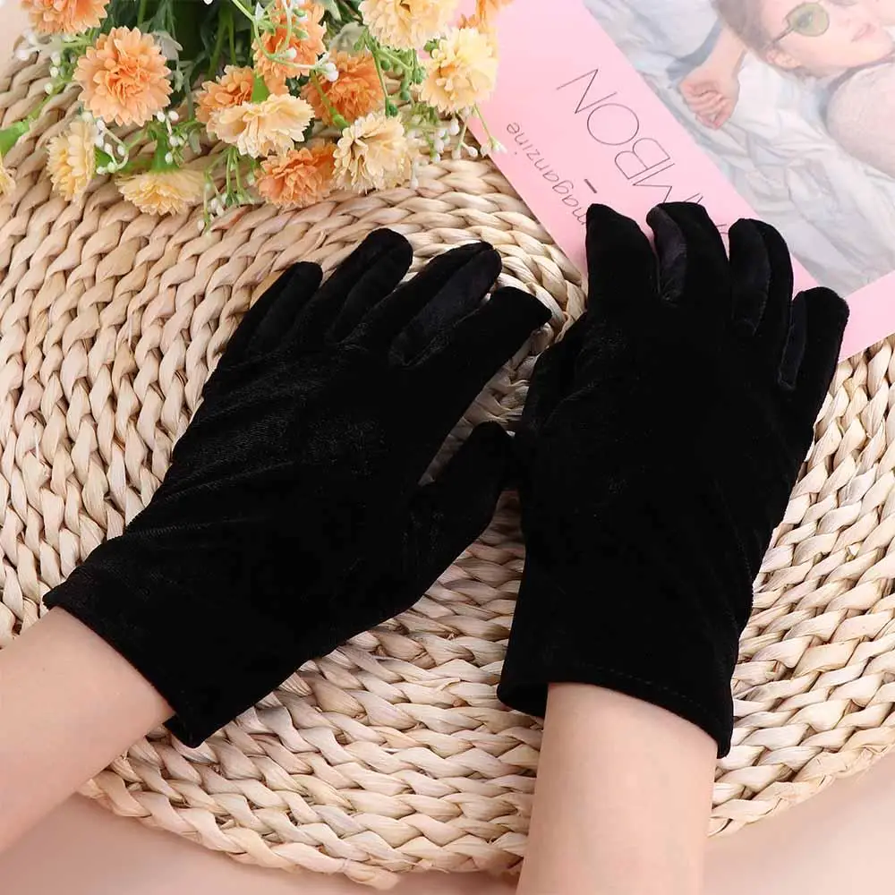 Outdoor Party Women Winter Soft Warm Gold Velvet Gloves Full Finger Mittens Elastic Driving Gloves