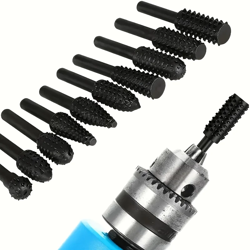 

10 pieces carousel file with hexagonal handle, wood carving file drill bit, for DIY woodworking wood plastic engraving polishing
