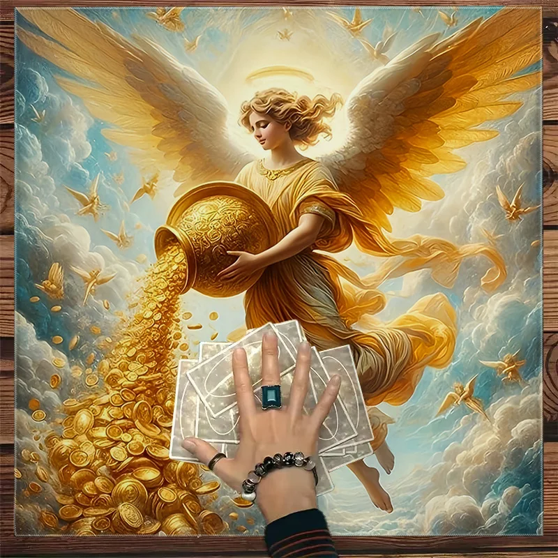 50/75cm Classical Oil Painting Style Angel Scattering Gold Tarot Tablecloth Prosperity Themed Divination Altar Cloth Spiritual