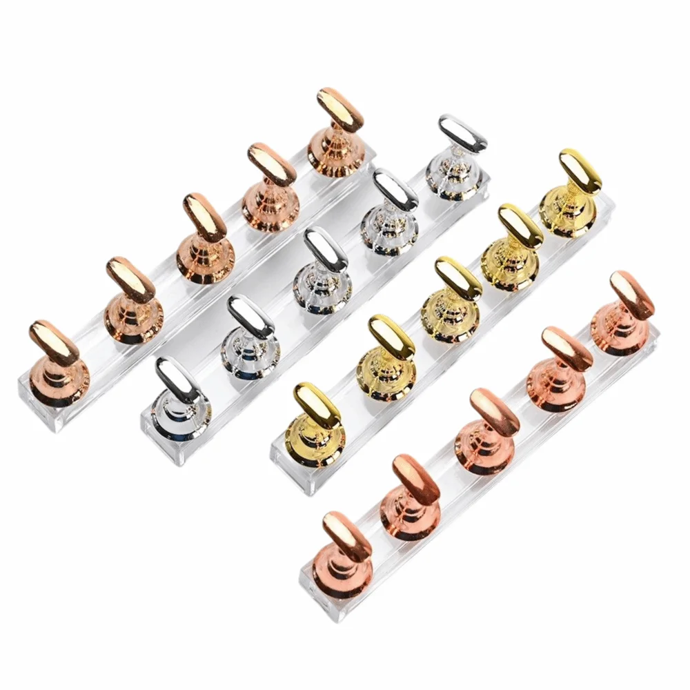 5Pcs Multi-color Magnetic Nail Art Holder Crystal Base DIY False Nail Tip Practice Stand Reusable False Nail Display Shelves