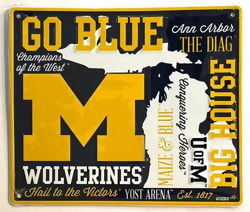 Wolverines Fan Cloud College Licensed Embossed Sign 12