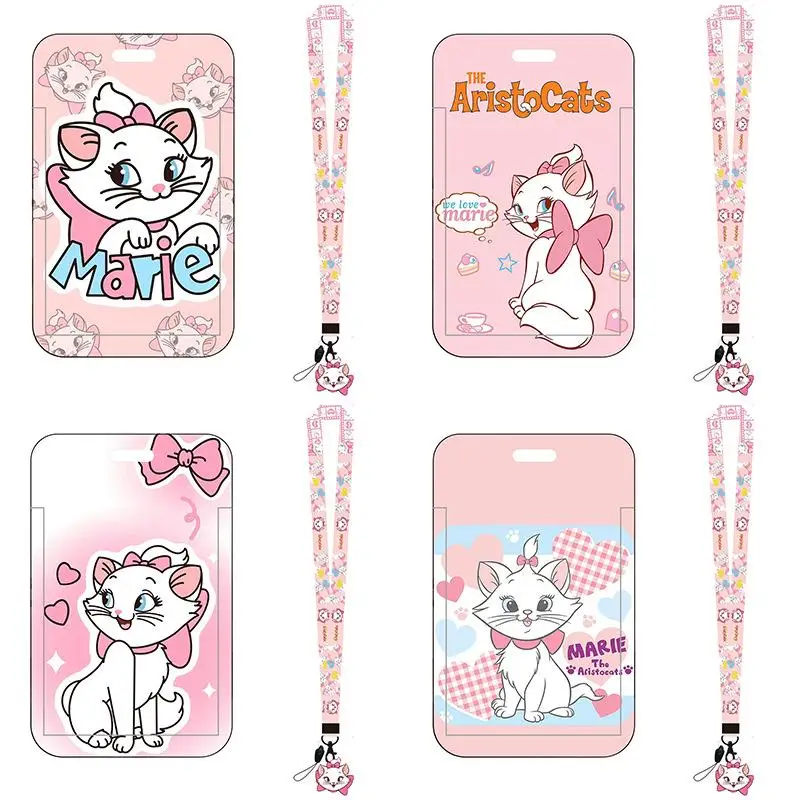 110X70Mm Anime Mary Cat Card Cover Cartoon Cute Children Student Bus Card Holder Hard Case Long Lanyard for Mobile Phone