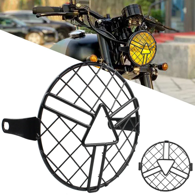 

6.5" Retro Motorcycle Headlight Protector Metal Vintage Grill Light Cover Protective Guard For Kawasaki Black