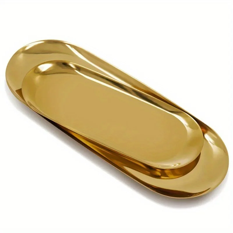 1pc Stainless Steel Gold Storage Tray Fruit Jewelry Display Plate Kitchen Vanity Organizer Tools Metal Toilet Storage Rack