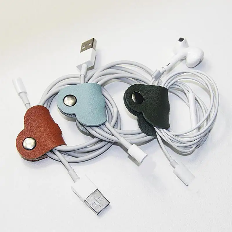 Leather Cable Straps With Snap Heart Shaped Data Cable Organizer Cable Ties Cable Organizers Cord Management Heart Shaped Data