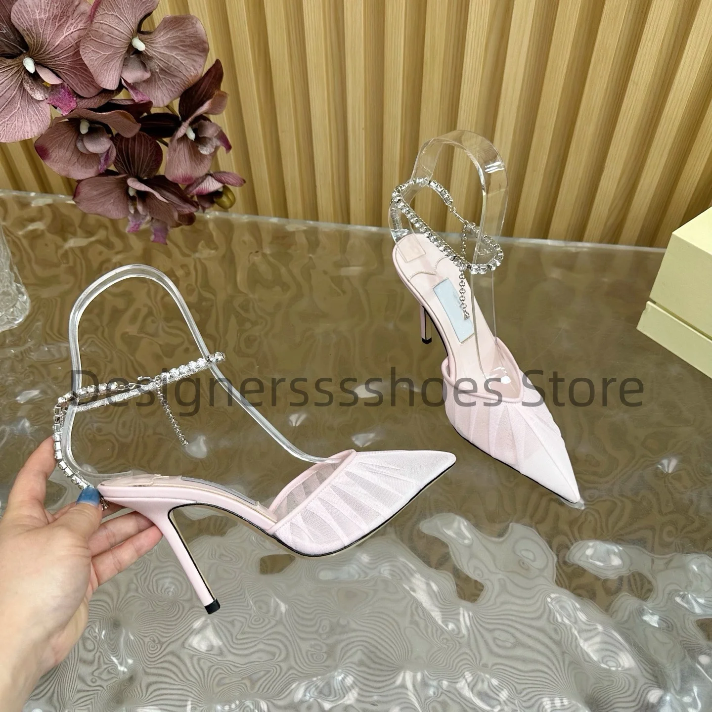 Pointed Round Toe Evening High Heel Sandals Cowhide Lace Upper Sheepskin Lining Italian Leather Outsole Sizes 34-42