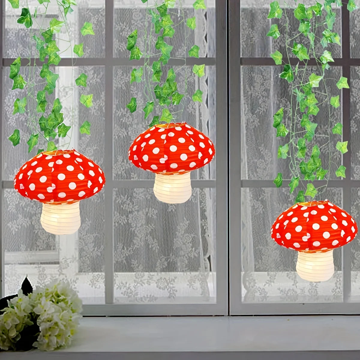 3pcs Creative 3D Mushroom Paper Lantern Birthday Party Decoration Props Decoration Supplies DIY Lantern