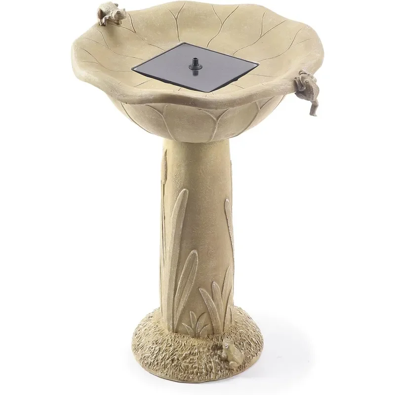 Smart Solar Acadia Outdoor Solar Powered Birdbath Fountain with Remote Bubbler and Spray Nature Inspired Pedestal Solar