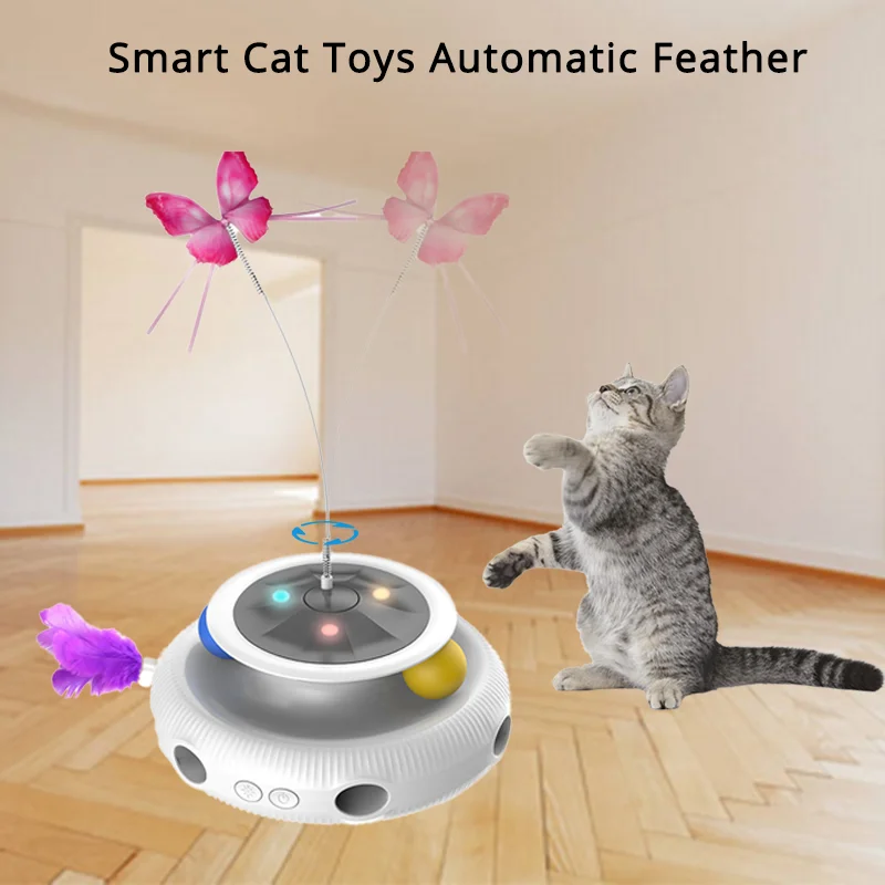 

Rechargeable Cat Automatic Feather Toy Fluttering Butterfly Random Moving Ambush Feather Interactive Cat Toys With Track Ball