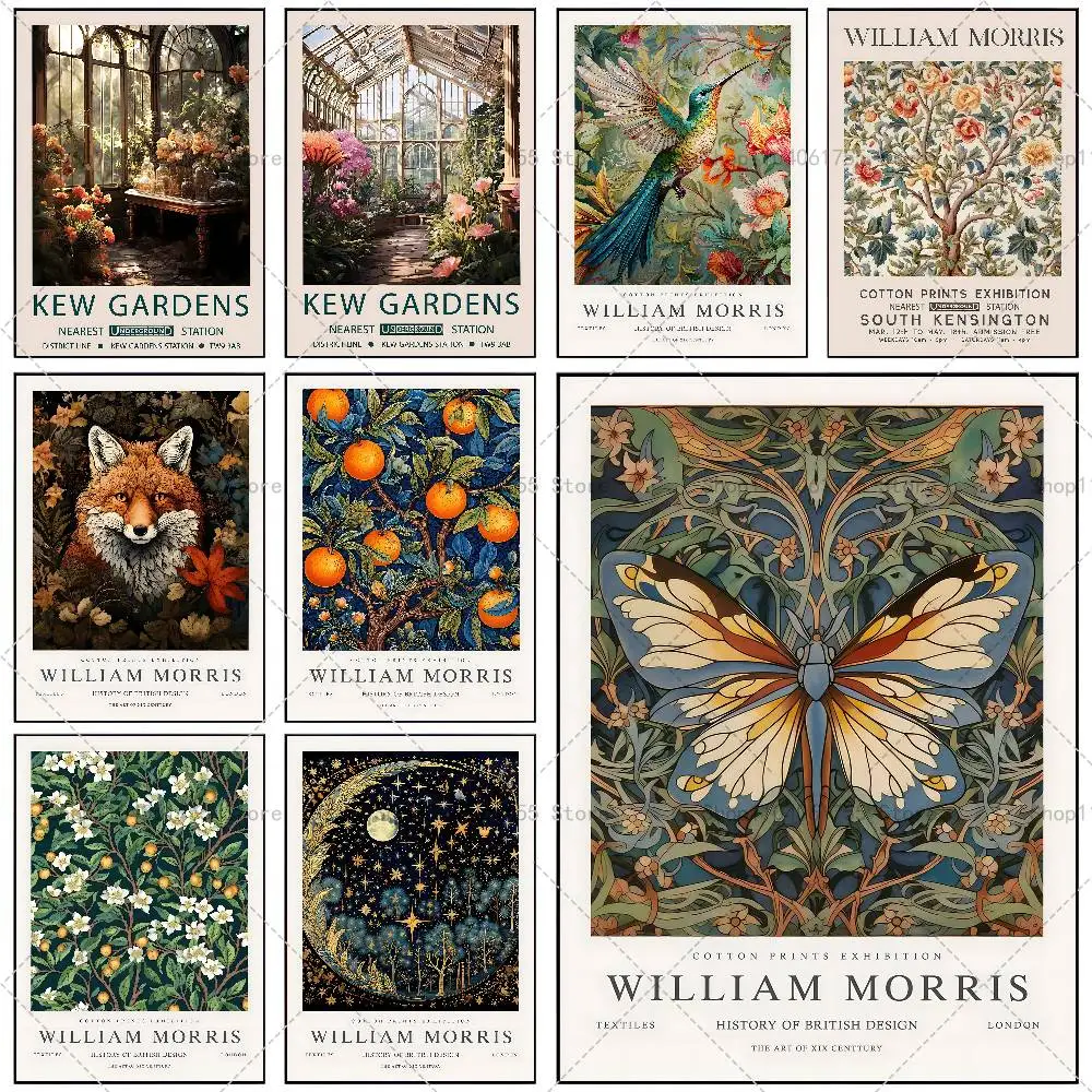 Vintage William Morris Exhibition Poster Self-adhesive Art Waterproof Paper Sticker Coffee House Bar Room Wall Decor