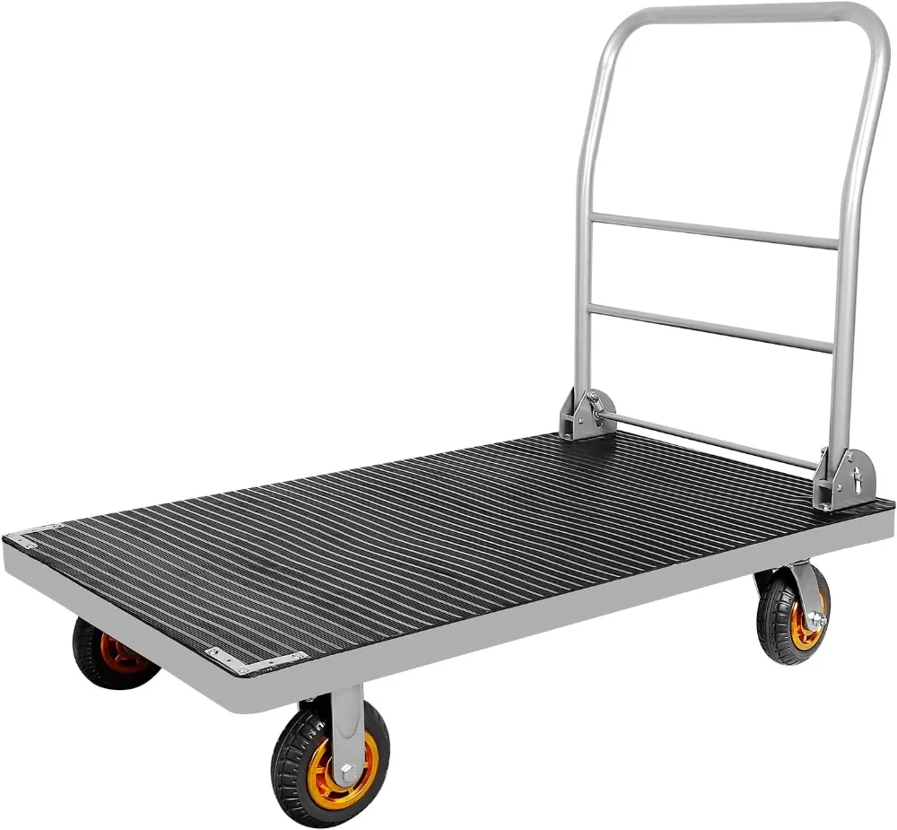 

Platform Truck, Folding Push Dolly Cart with Rubber Mat, 2200lbs Capacity, Heavy Duty Flatbed Moving Cart with 6'' 360° Swivel