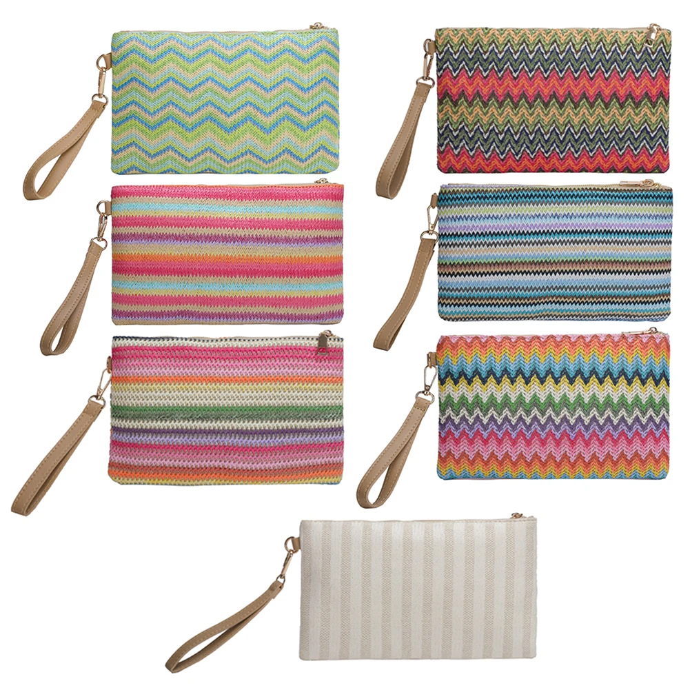 

Straw Woven Wallet Colourful Hand-woven Straw Bag Handmade Vintage Portable Simple Vacation Envelope Bag Summer Beach Clutch Bag