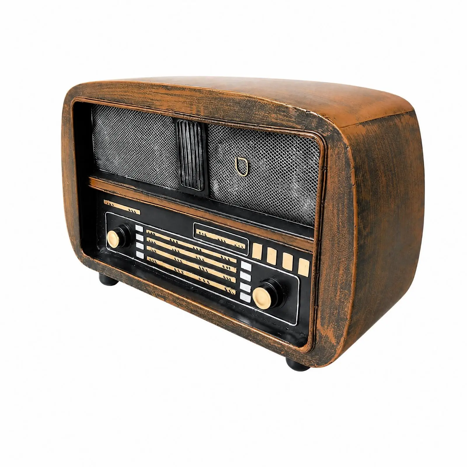 Vintage Retro Radio Decorative Tinplate Ornament for Tabletop Bookshelf Cafe Counter Display Aged Hand Painted Style