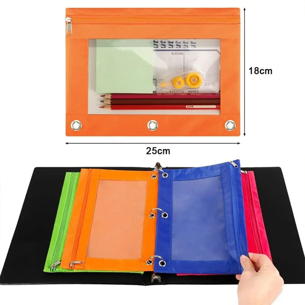 Filing Products Zippered Binder Pencil Pouch Pen Case B5 Multicolored File Holder PVC with 3 Rings Pencil Case