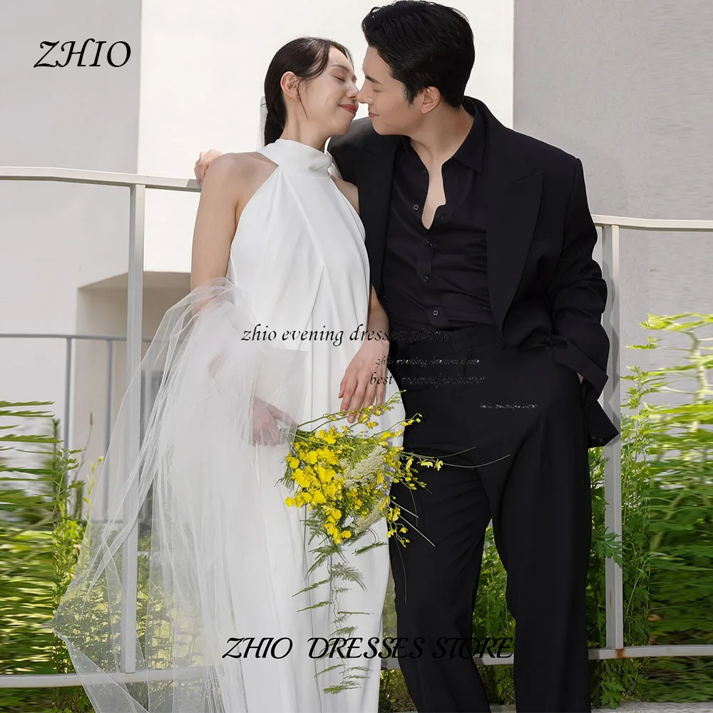 

ZHIO Fashion White Neck Korean Wedding Tulle Sleeveless Customizable Back Trailing Length Bridal Gowns Wedding Ceremony Shooting