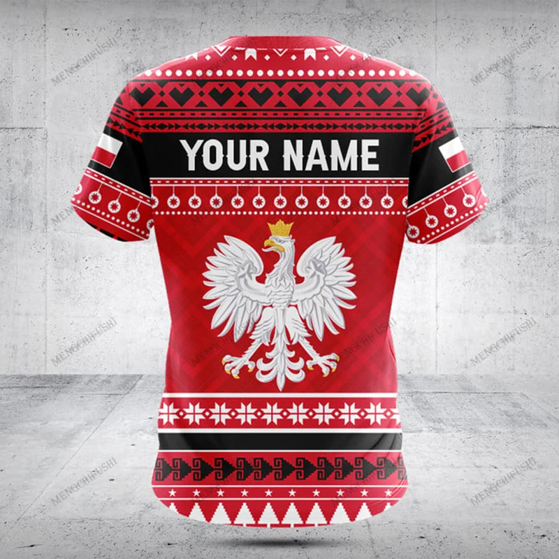 Custom Name Poland Christmas Tees Outdoor Loose Sportswear Men\'s Fashion T-shirts Boys Oversized Short Sleeves Tops