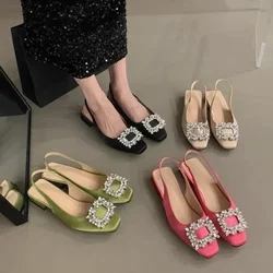 New 2024 Classic Elegant Slingback Sandals Women Rhinestone Buckle Back Strap Flat Ballet Design Shoes Brand Mule Office Mujer