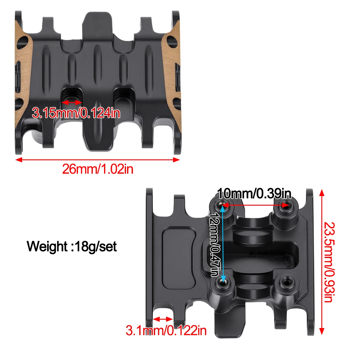 Black Brass Skid Plate Counterweight for 1/30 RC Crawler Car Axial SCX30 Upgrade Parts