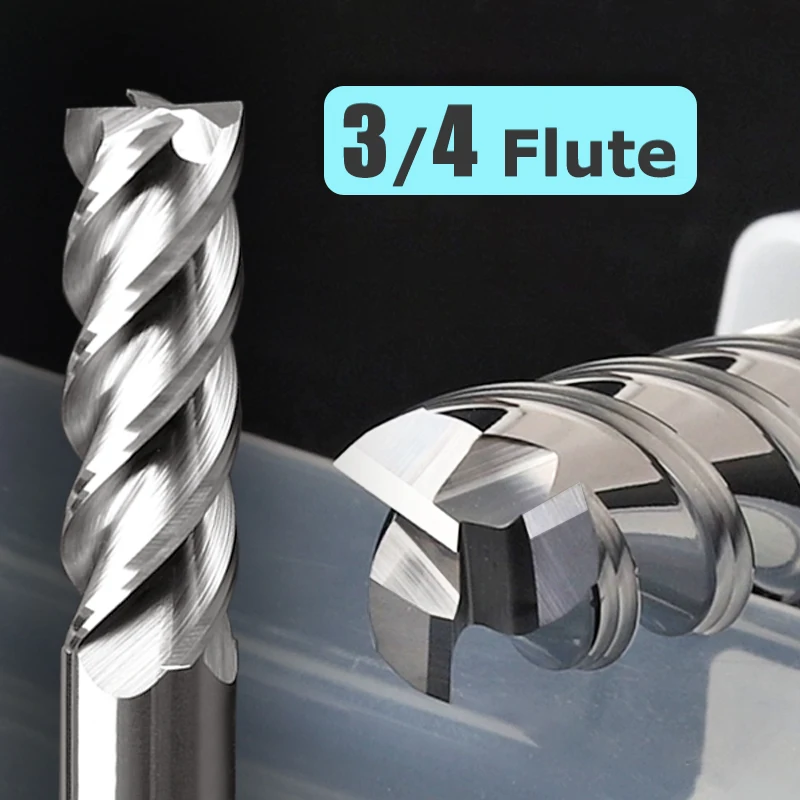 HRC45/55 3/4 Flute Carbide Milling Cutter Tungsten End Mill CNC For Aluminum Copper Plastic 4 6 8 10mm 12mm 14mm 16mm 18mm 20mm