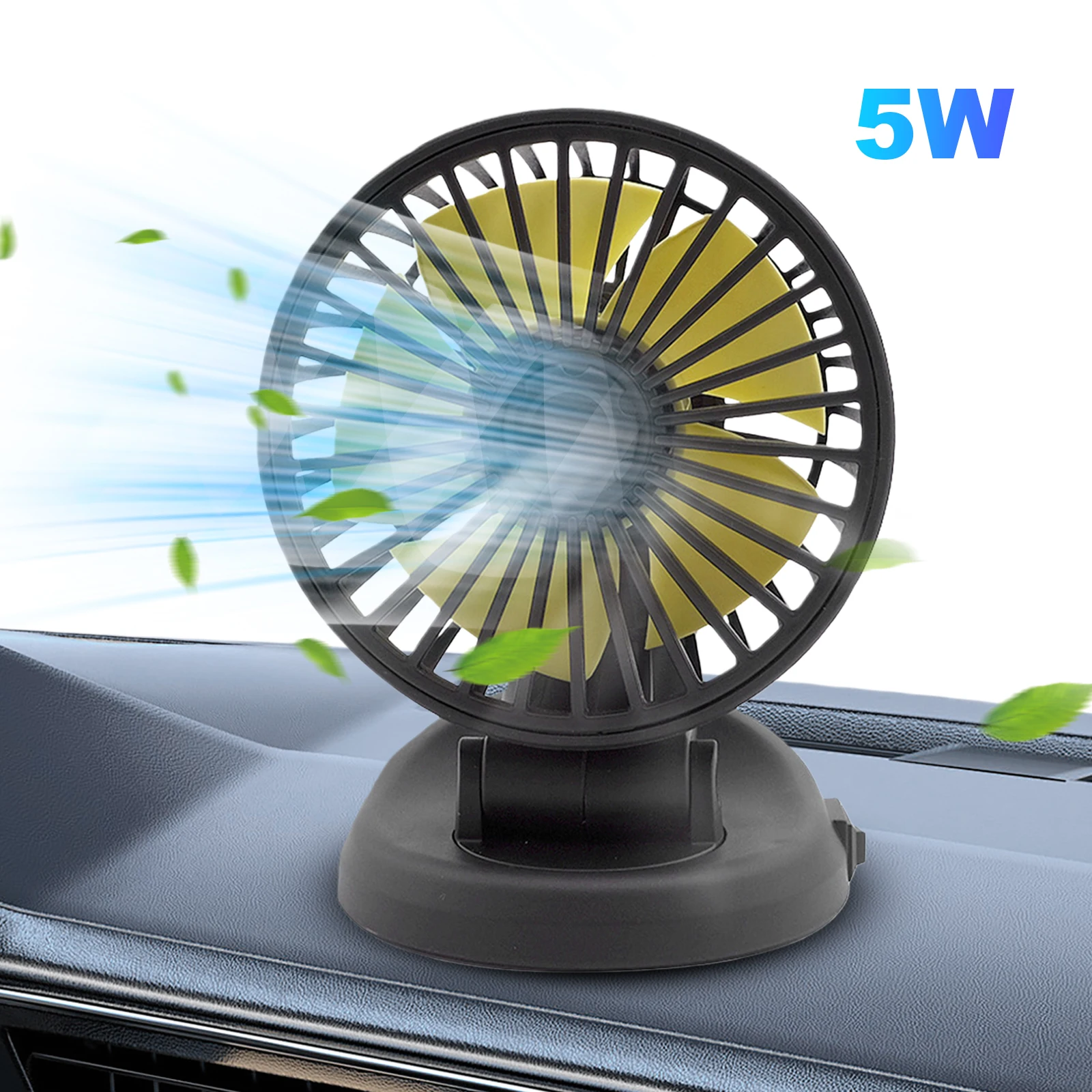 Single Head Small Cooling Air Fan Multi-Angle Rotatable Portable Vehicle Fan for Sedan SUV RV Auto Vehicles Windshield