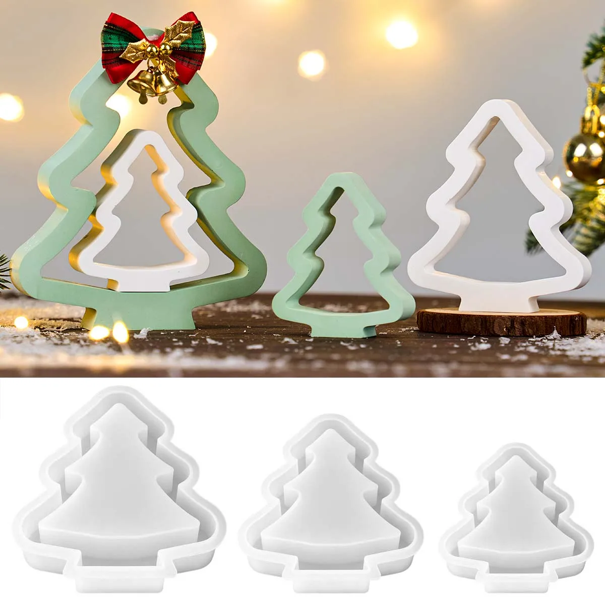 Xmas Ornament Silicone Mold DIY Hollow Christmas Tree Resin Gypsum Concrete Craft Casting Molds Home Holiday Decor Supplies