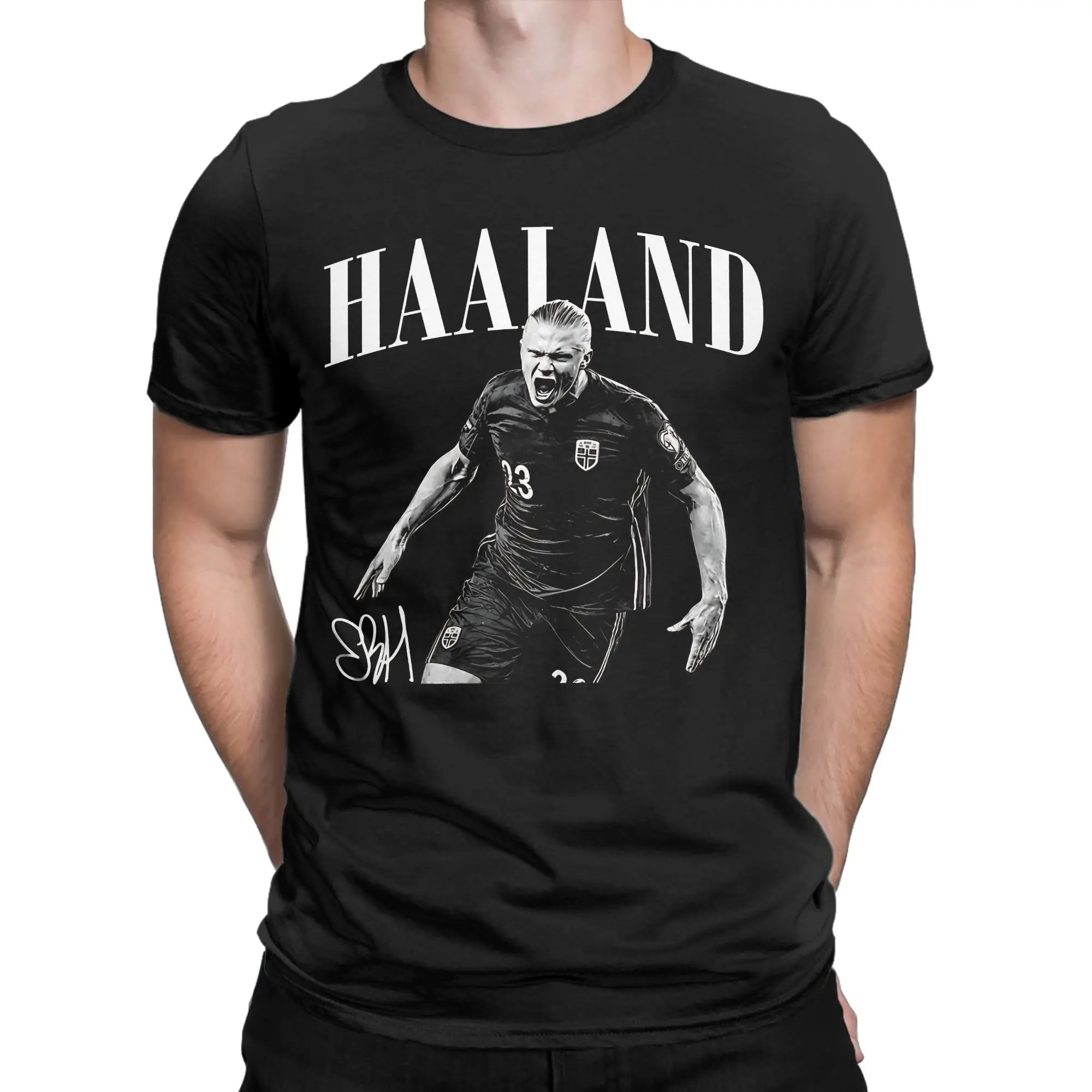 Футболка в стиле хип-хоп Haaland Norway Football Signature, мужская одежда с круглым вырезом и короткими рукавами, хлопковые летние топы