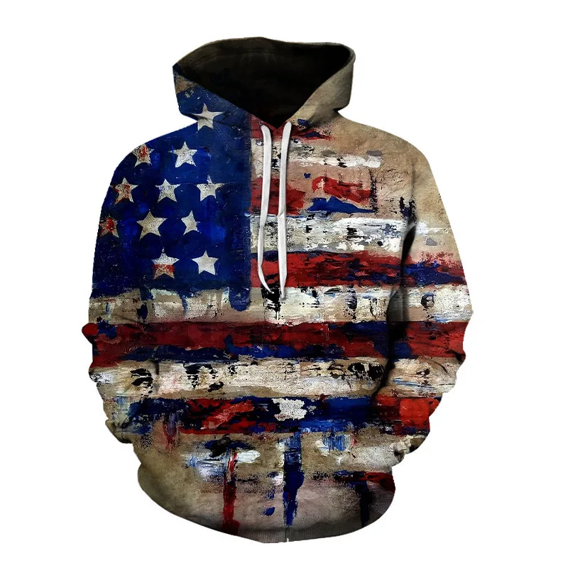 Men's Hoodie 3D American flag Print Sweatshirts Harajuku Hooded Shirt Pullover Casual Y2k Clothes Streetwear Top Men's Clothing