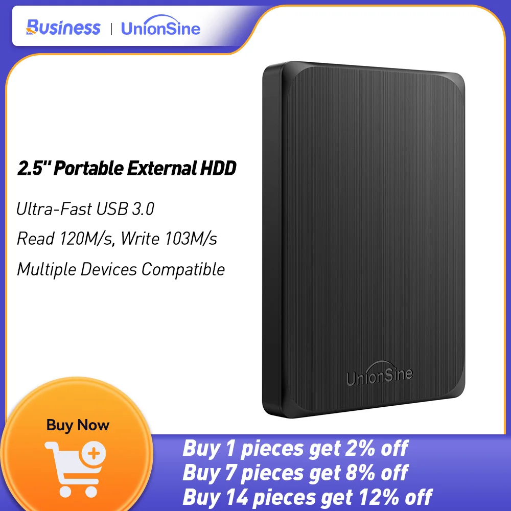 

UnionSine HDD 2.5" Portable External Hard Drive 1tb/750gb/500gb/250gb USB3.0 Storage Compatible for PC,Mac,Desktop,MacBook,TV