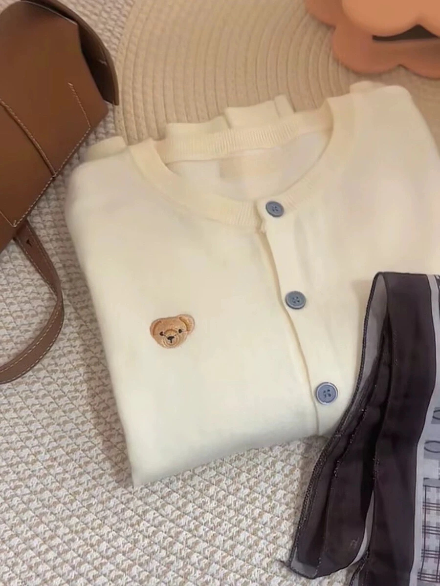 

Корейский мягкий пухлый медведь с вышивкой или вязаный кардиган, женское модное осенне-зимнее пальто, свитер, свободный крой, длинный S...