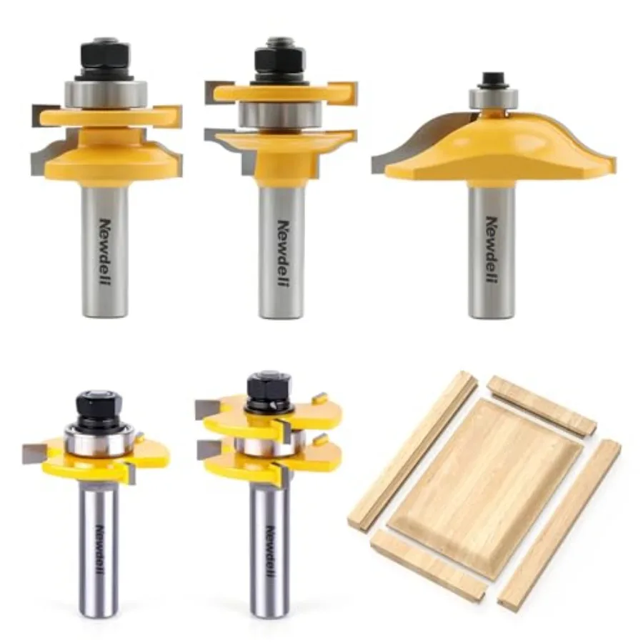 

5Pcs Cabinet Door Router Bit Set 1/2" Shank Raised Panel Router Bits Tongue and Groove Router Bit Set Ogee Rail and Stile Route