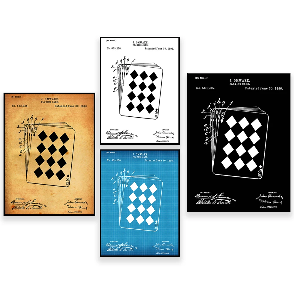 Playing Cards 1896 Patent Print, Wall Art Poster Blueprint Gifts