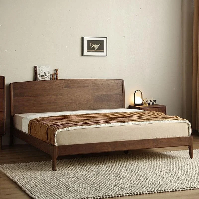 เตียงไม้เนื้อแข็งวอลนัทดำอเมริกาเหนือ สำหรับห้องนอนใหญ่ ขนาด 1.8 เมตร เตียงคู่ สไตล์นอร์ดิก โมเดิร์น เรียบง่าย เหมาะสำหรับอพาร์ทเมนต์ขนาดเล็ก