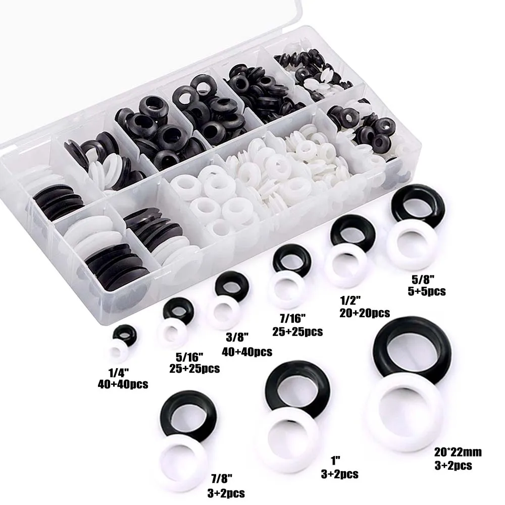 325Pcs Rubber Grommet Eyelet Ring Gasket Assortment 9 Sizes 1/4