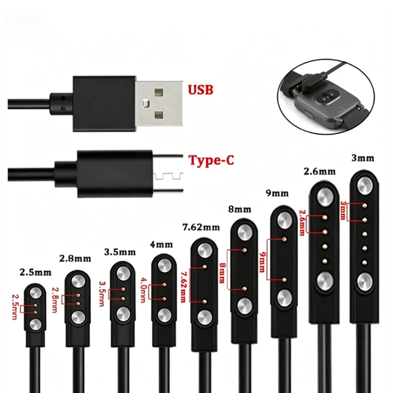 1PCS 2Pin 4Pin For Smartwatch Magnetic USB Type-C Dock Charging Cable Cord Adapter for Adult Kids Smart Watch Power Charge Wire view 2