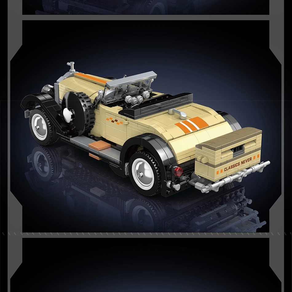 MOC-Blocos de construção clássicos Phantom Vintage Car Model para adultos e crianças, brinquedos técnicos Retro Vehicle Bricks, presente de Natal, 897 peças