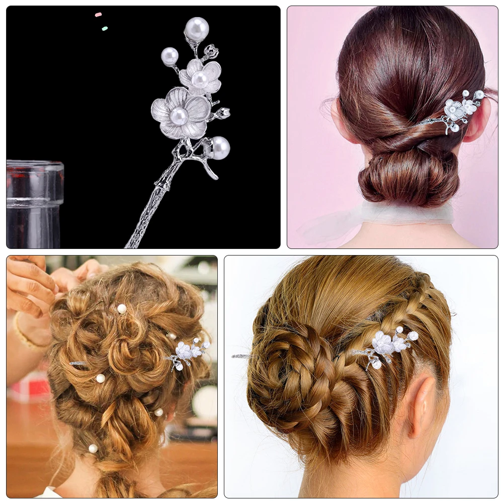 

3pcs Plum Blossom Hairpins Imitation Pearl Hair Sticks Decorative Forks Easy Fix No Scratch Elegant Chinese Style for Women