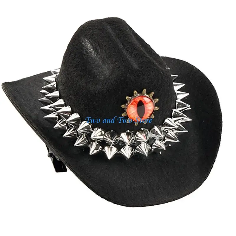 

HX6F Unique Themed Felted Hat Rivet Decorated Denims Hat Handmade Denims Hat for Adults and Teens
