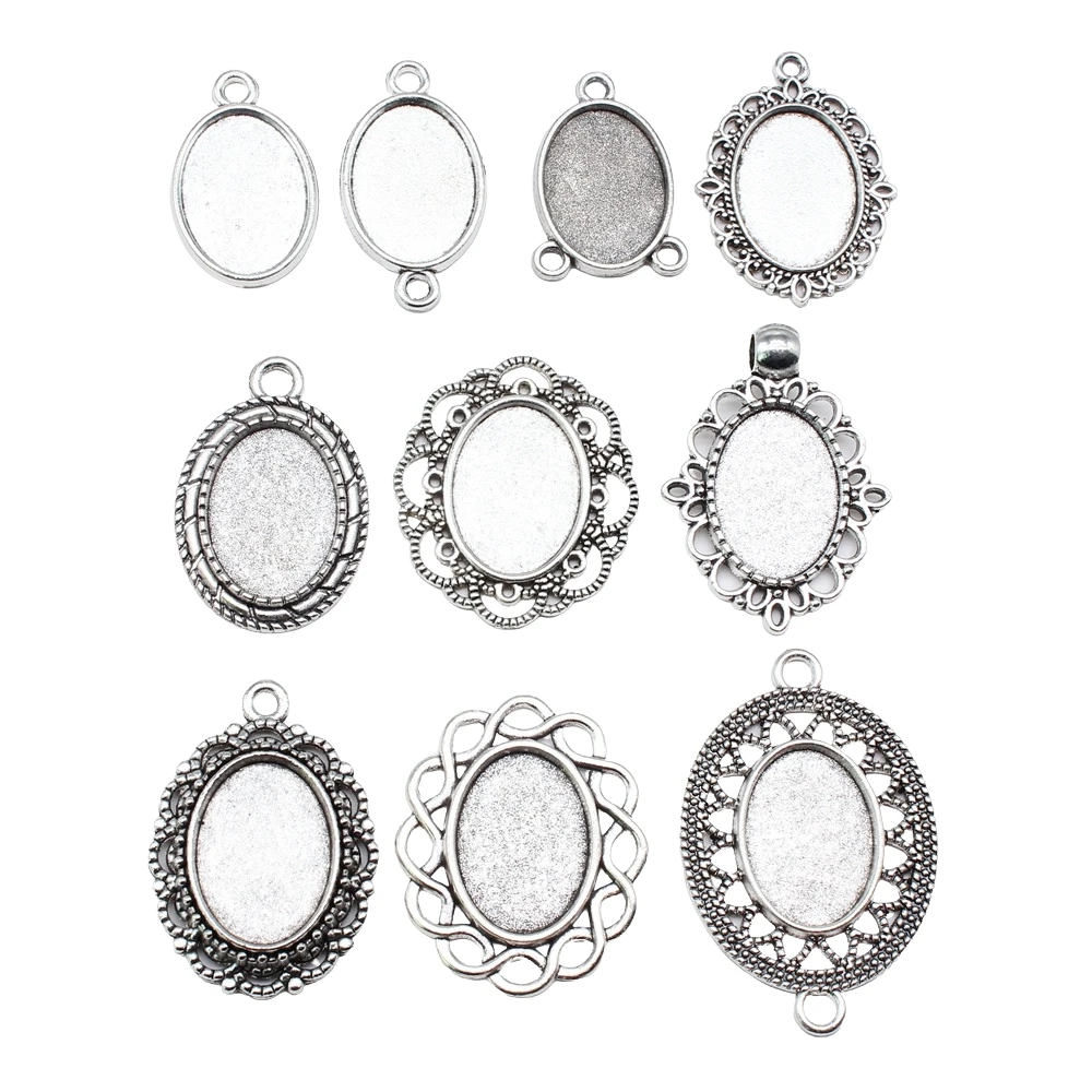 10pcs Fit 13x18mm Oval Glass Cabochon DIY Oval Cameo Cabochon Pendant Base Setting For DIY Jewelry Making