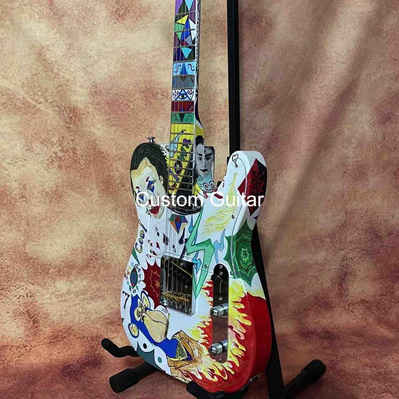 AMAZING Custom Hand Painted Vintage Electric Guitar Musical Instruments Fine Art Paintings