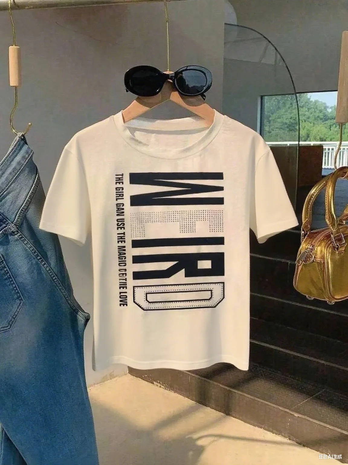 

Unique Typography Print Pattern Pure Cotton High-end Short-sleeved Summer New , Loose and Versatile, Fashionable -looking