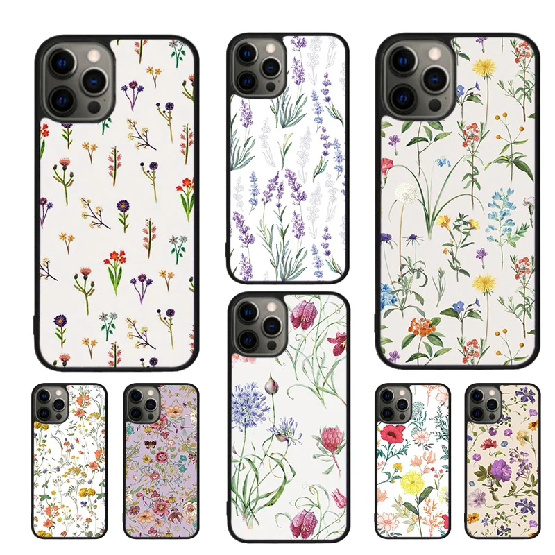 Botanical Drawings Flowers Plants Mobile Phone Cases For iPhone 16 15 14 12 13 mini 11 Pro MAX 7 8 Plus SE2020 Coque Fundas