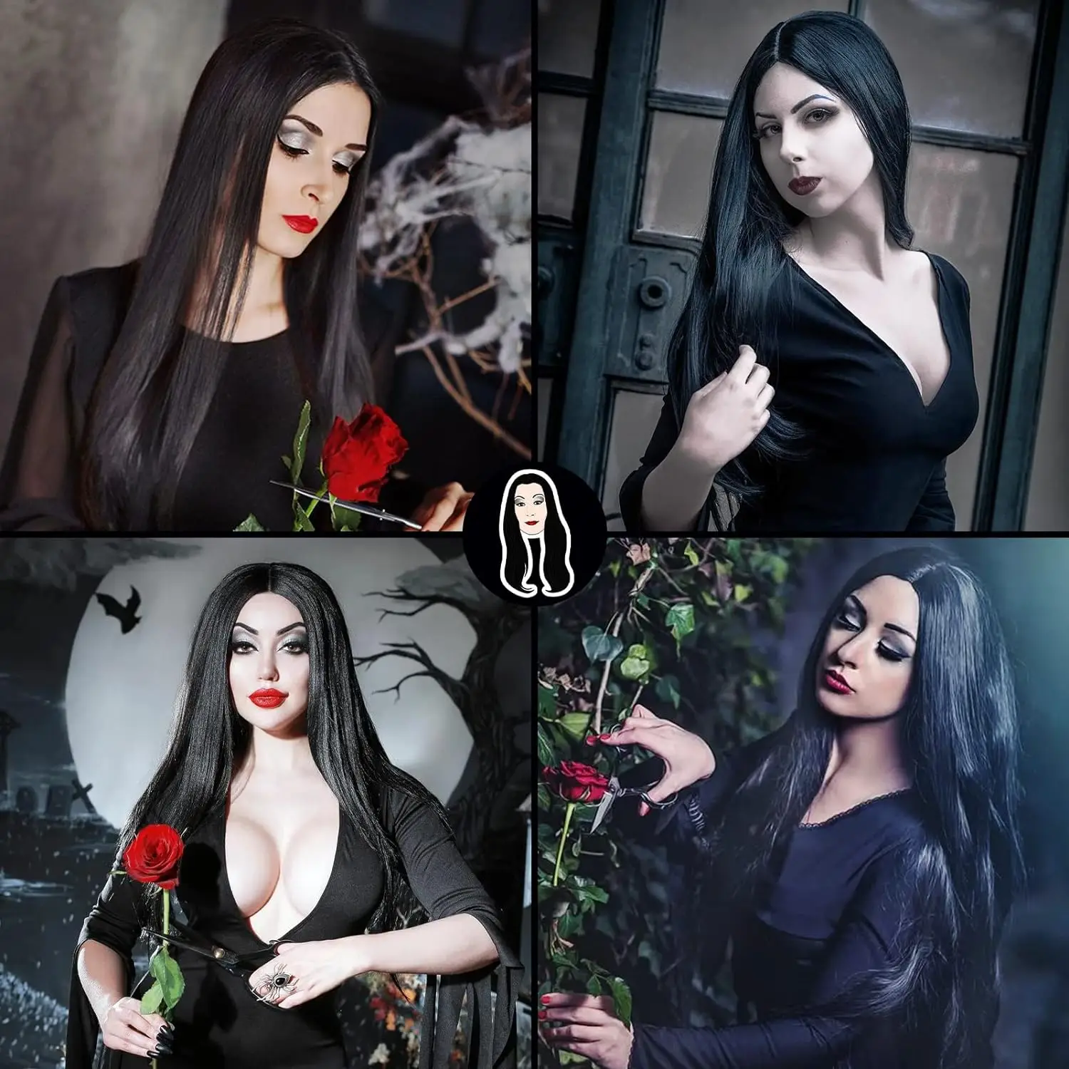 Women Morticia Addams Costume Dress with Rose Addams Family Halloween Costumes Pugsley Cosplay Costume