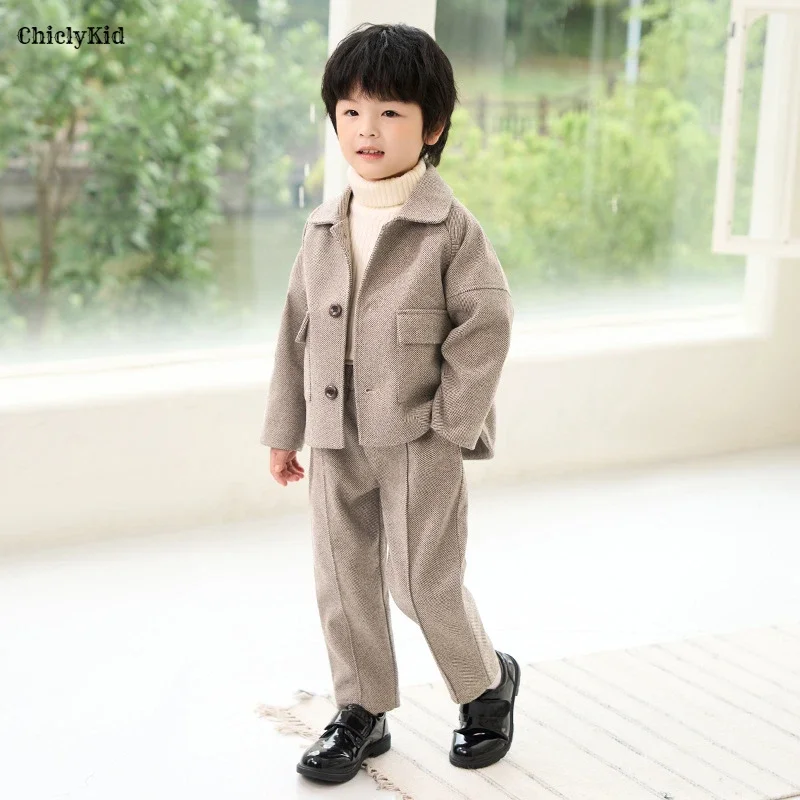 

Suits for Boys Winter Autumn Thicken Casual Blazer Jacket Trouser Toddler Leisure Suit Kids Warm Clothes Sets Children Cosutmes