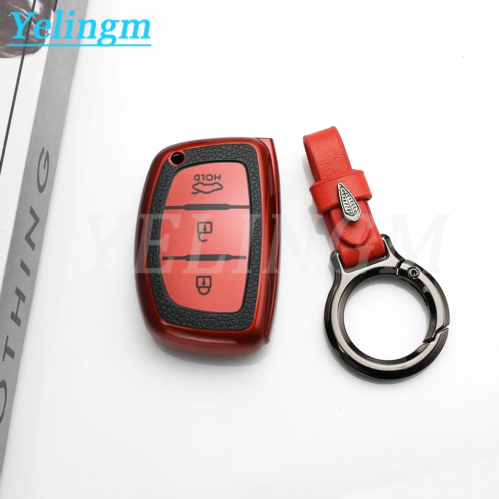 Leder-TPU-Schlüsselhülle für Hyundai Avante I10 I20 I30 HB20 IX25 IX35 IX45 TUCSON Smart Key Cover Etui Tasche Halter Schlüsselanhänger