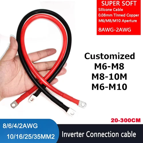 Cable de conexión de batería de 8/6/4/2AWG, Cable de silicona súper suave con terminal SC para inversor de coche, UPS, serie de baterías y conexión paralela