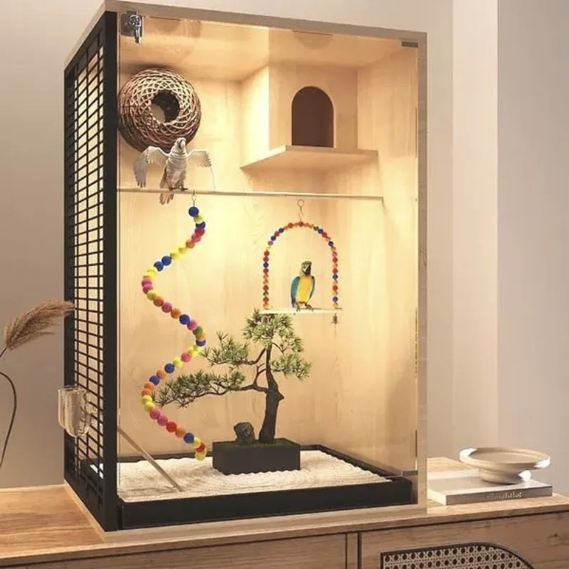 Parrot luxury solid wood breathable bird cage large medium and small parrot cage tiger skin Xuanfeng peony little sun monk