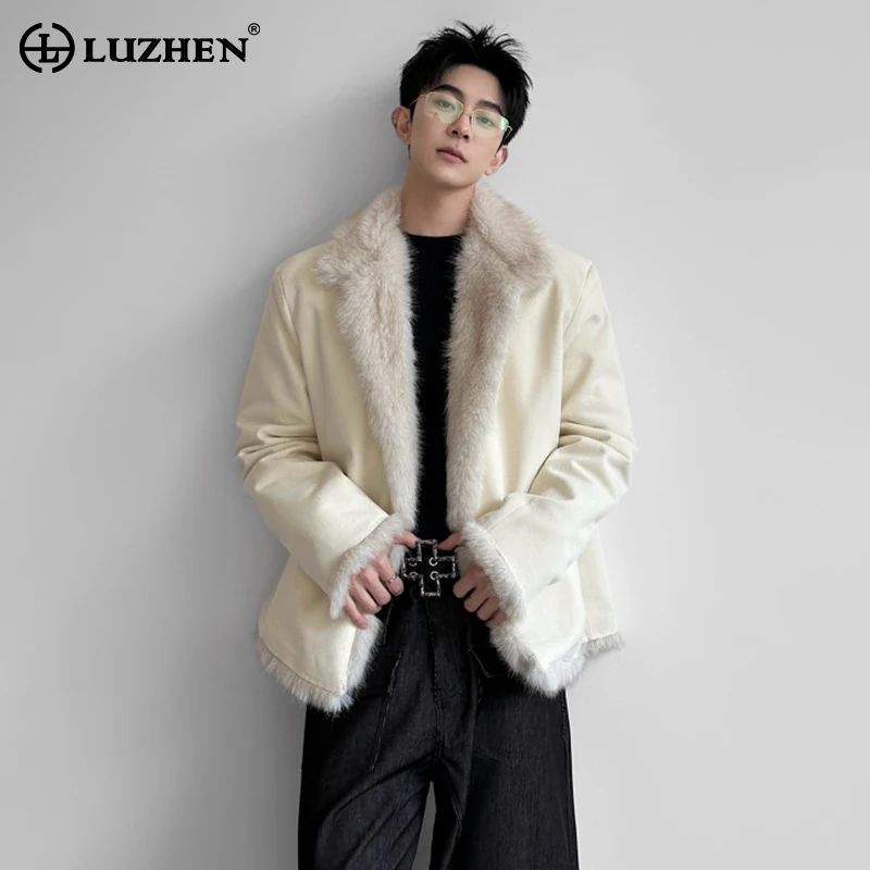 LUZHEN 2025 Winter New High Quality Faux Fur Patchwork Neck Padded Coat Men's Handsome Solid Color Elegant Parka Clothes JY5411