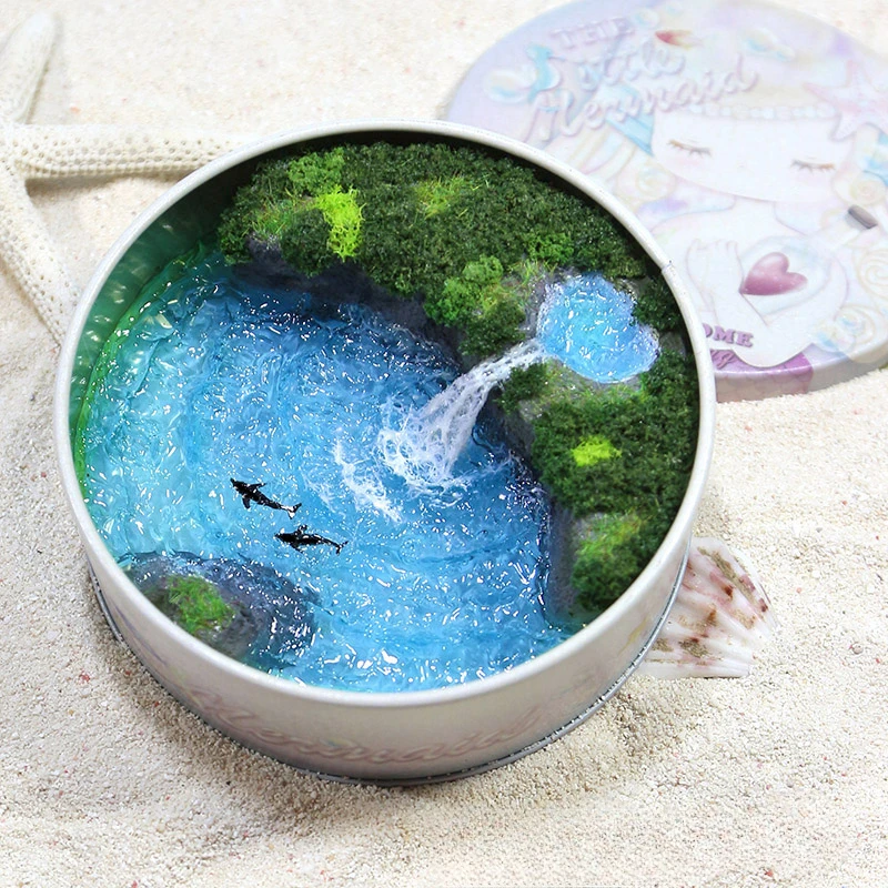 [Dolphin Crescent Island] Creative iron box miniature landscape simulation ocean waterfall sand table ornament handmade couple g