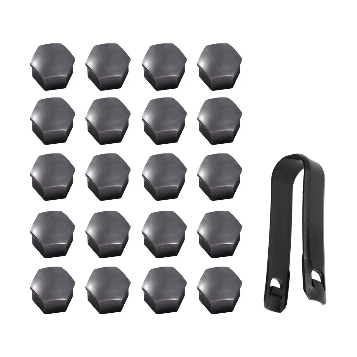 21Pcs 17Mm T39 Hexagonal Wheel Lug Nut Covers ABS Dust Corrosion Protection Easy Push Fit Enhance Car Wheel Finish Black Silver